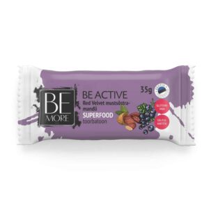 Be Active Red Velvet musta sõstra-mandli toorbatoon - 16tk